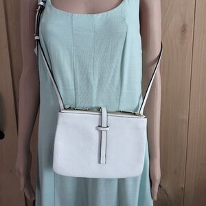 Annabell Ingall White Triple Compartment Crossbody Bag Pebbled Leather